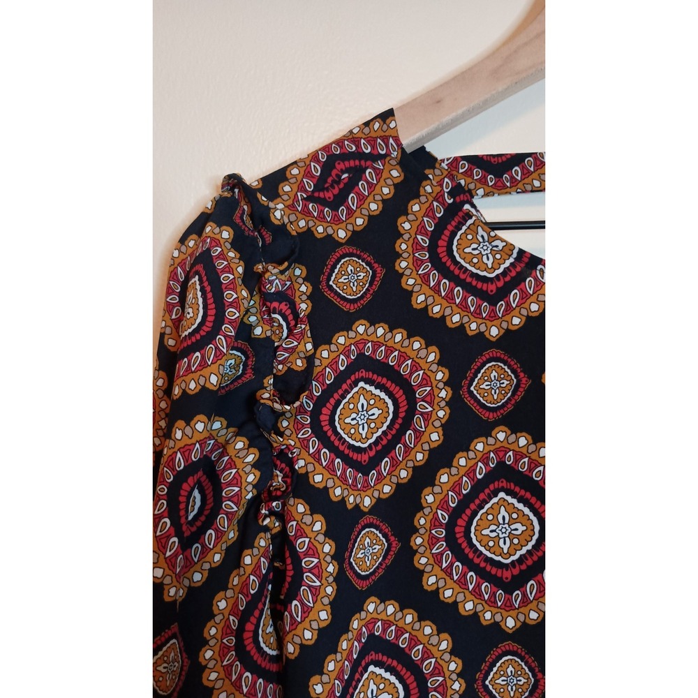 LOFT Medallion Print Ruffle Shoulder Blouse Womens L Bar Back Boho Top - Picture 5 of 14